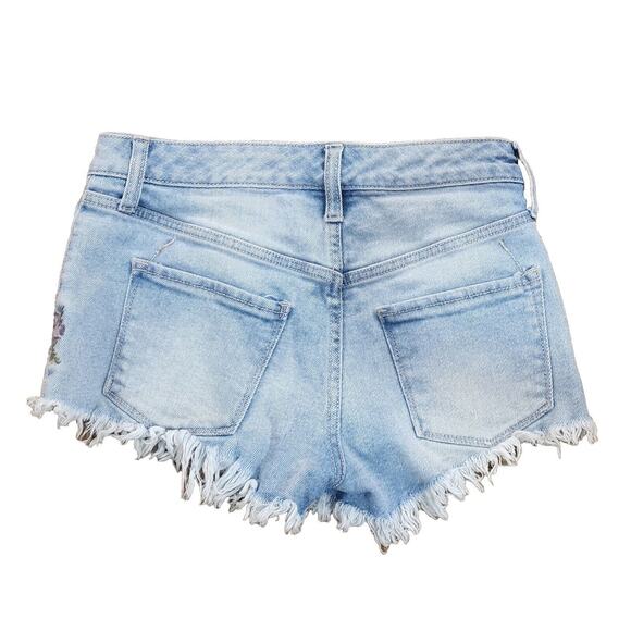 Mossimo Womens Cutoff Jeans Shorts Size 0/25 Light Wash Denim Embroidered Floral - Picture 2 of 3